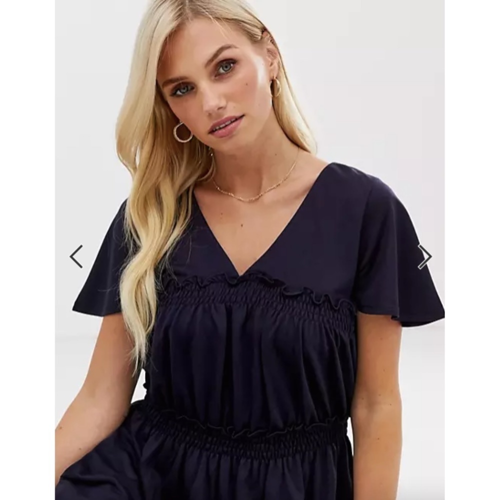 NWT French Connection Aldyth Smocked Jersey Navy Mini Dress Sz. 0 - Picture 4 of 8